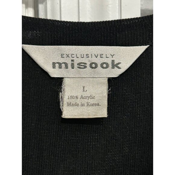 Exclusively Misook Long Black Dress Slit Hem Size L Short Sleeve - Picture 6 of 9